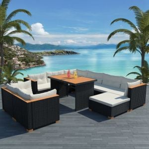 10 Piece Garden Lounge Set With Cushions Poly Rattan Black
