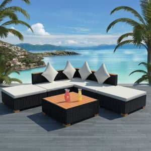 6 Piece Garden Lounge Set With Cushions Poly Rattan Black