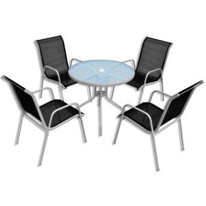 5 Piece Outdoor Dining Set Steel Black
