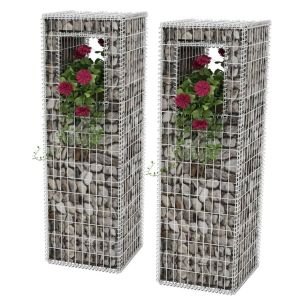 Gabion Basket Posts/planters 2 Pcs Steel 50x50x160 Cm