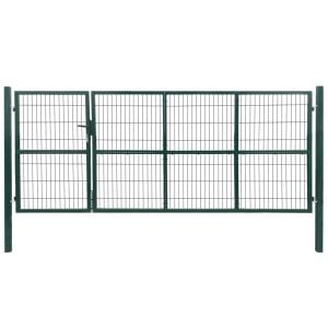 Garden Patio Fence Gate With Posts 350x140 Cm Steel Green