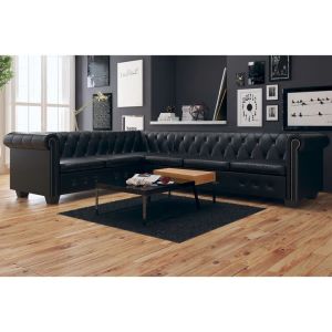 Chesterfield Corner Sofa 6-seater Artificial Leather Black