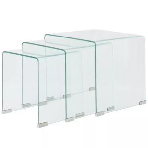Three Piece Nesting Table Set Tempered Glass Clear