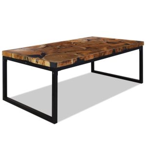 Coffee Table Teak Resin 110x60x40 Cm Black And Brown