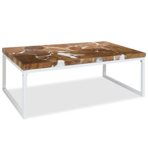 Coffee Table Teak Resin 110x60x40 Cm White And Brown