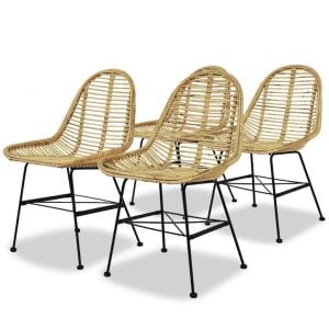 Dining Chairs 4 Pcs Natural Rattan
