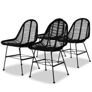 Dining Chairs 4 Pcs Natural Rattan Black