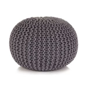 Hand-knitted Pouffe Cotton 50x35 Cm Grey