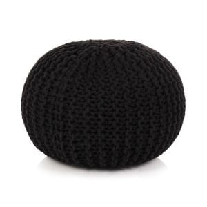 Hand-knitted Pouffe Cotton 50x35cm Black