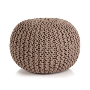 Hand-knitted Pouffe Cotton 50x35cm Brown