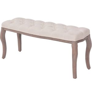 Bench Linen Solid Wood 110x38x48 Cm Cream White