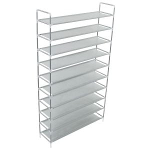Shoe Rack With 10 Shelves Metal And Non-woven Fabric Silver