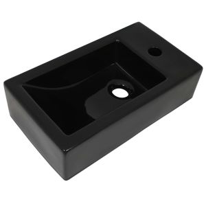 Basin With Faucet Hole Rectangular Ceramic Black 46x25.5x12 Cm