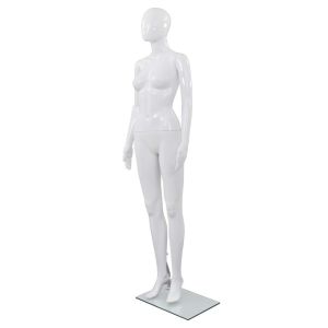 Full Body Female Mannequin With Glass Base Glossy White 175 Cm