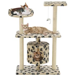 Cat Tree With Sisal Scratching Posts 95 Cm Beige Paw Prints