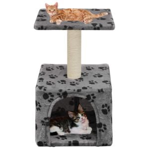 Cat Tree With Sisal Scratching Post 55 Cm Grey Paw Print