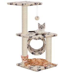 Cat Tree With Sisal Scratching Posts 65 Cm Beige Paw Print