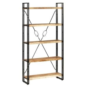 5-tier Bookcase Solid Mango Wood And Steel 90x30x180 Cm