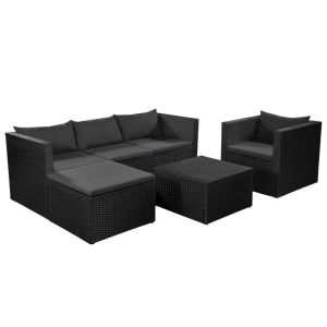 4 Piece Garden Lounge Set Poly Rattan Black And Grey