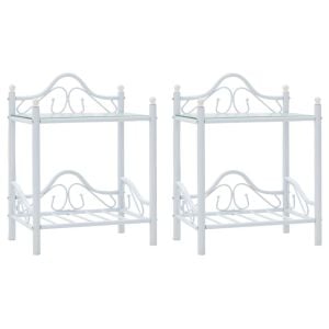 Bedside Tables 2 Pcs Steel And Tempered Glass 45x30.5x60 Cm White