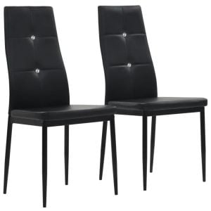 Dining Chairs 2 Pcs Black Faux Leather Tufted Button