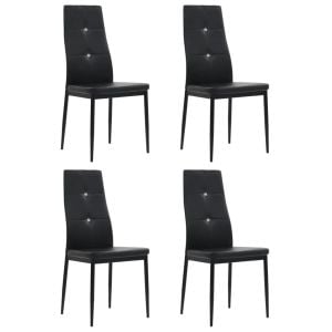 Dining Chairs 4 Pcs Black Faux Leather Tufted Button