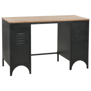 Double Pedestal Desk Solid Firwood And Steel 120x50x76 Cm