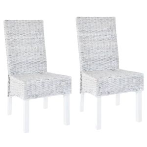 Dining Chairs 2 Pcs Grey Kubu Rattan And Mango Wood