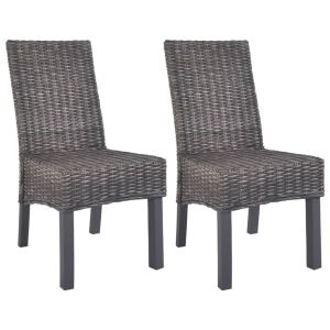 Dining Chairs 2 Pcs Brown Kubu Rattan And Mango Wood