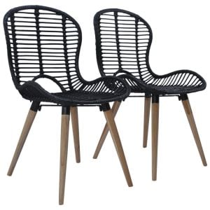 Dining Chairs 2 Pcs Black Natural Rattan