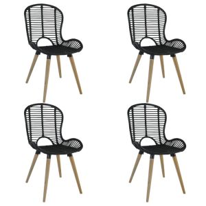 Dining Chairs 4 Pcs Black Natural Rattan