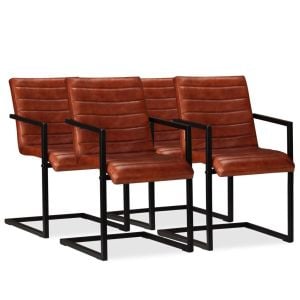 Dining Chairs 4 Pcs Brown Real Leather