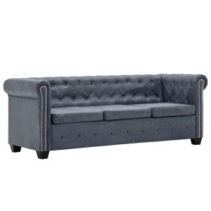 3-seater Chesterfield Sofa Artificial Suede Leather Grey
