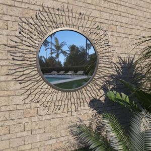 Garden Wall Mirror Sunburst 80 Cm Black
