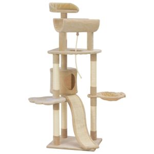 Cat Tree With Sisal Scratching Posts Beige 145 Cm