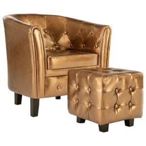 Tub Chair With Footstool Brown Faux Leather