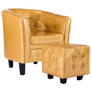 Tub Chair With Footstool Gold Faux Leather