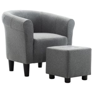 2 Piece Armchair And Stool Set Light Grey Fabric