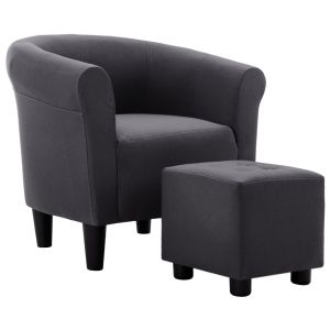 2 Piece Armchair And Stool Set Black Fabric