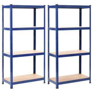 Storage Shelves 2 Pcs Blue 80x40x160 Cm Steel And Mdf