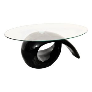 High Gloss Coffee Table With Oval Glass Top  Black