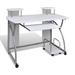 Mobile Computer Desk Pull Out Tray White Office Student Table
