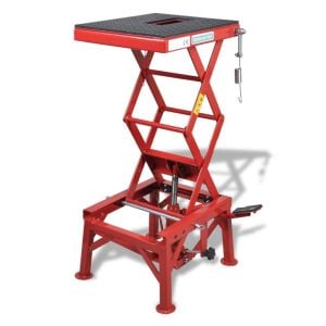 Red Motorcycle Lift 135 Kg With Foot Pad, Locking Bar, Release Valve