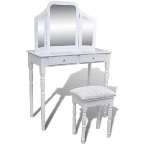 Dressing Table With 3-in-1 Mirror And Stool 2 Drawers White