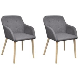 Dining Chairs 2 Pcs Light Grey Fabric And Solid Oak Wood