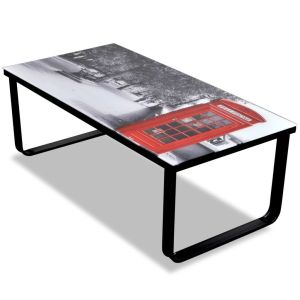 Coffee Table With Telephone Booth Printing Glass Top
