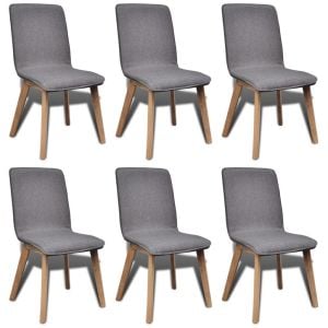 Oak Wood  Dining Chairs 6 Pcs Light Grey Fabric And Solid