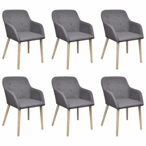 Dining Chairs 6 Pcs Light Grey Fabric And Solid Oak Wood