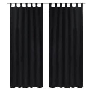 2 Pcs Black Micro-satin Curtains With Loops 140 X 175 Cm
