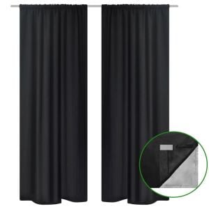 2 Pcs Black Energy-saving Blackout Curtains Double Layer 140 X 245 Cm